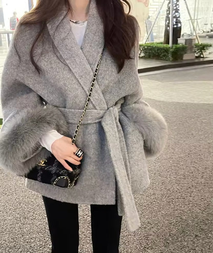 Womens High-End Wool Fur Coat