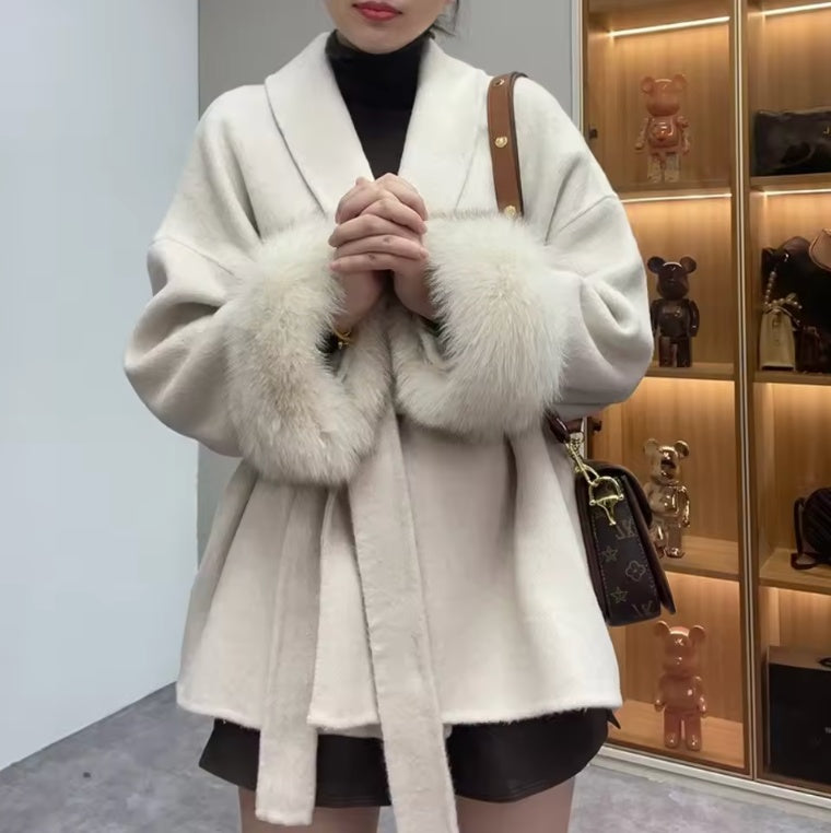 Womens High-End Wool Fur Coat