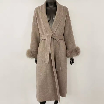 Womens High-End Wool Fur Coat