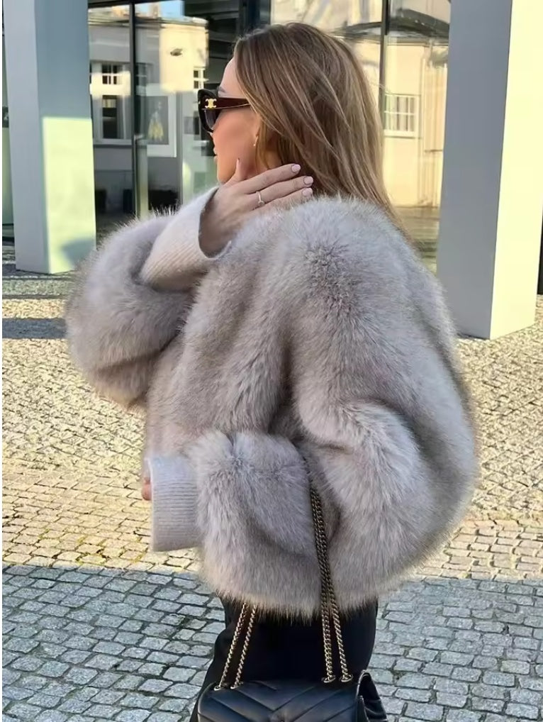 Womens Chic Collared Winter Fur Coat