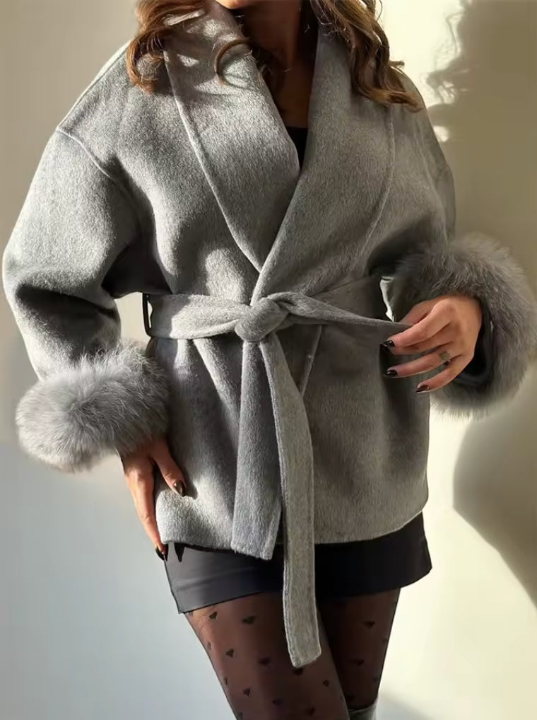 Womens High-End Wool Fur Coat