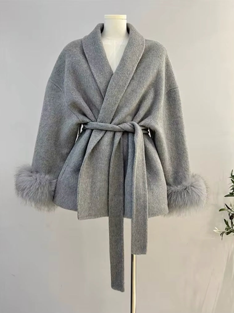 Womens High-End Wool Fur Coat