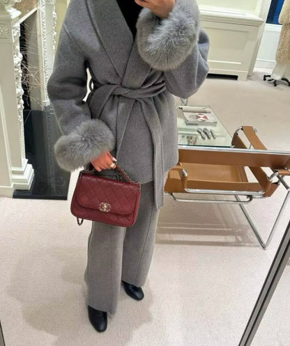 Womens High-End Wool Fur Coat