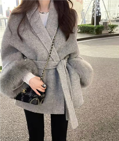 Womens High-End Wool Fur Coat